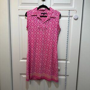 Vintage Palm Beach Barbara Erickson Resort Pink White Anchors Cotton SummerDress